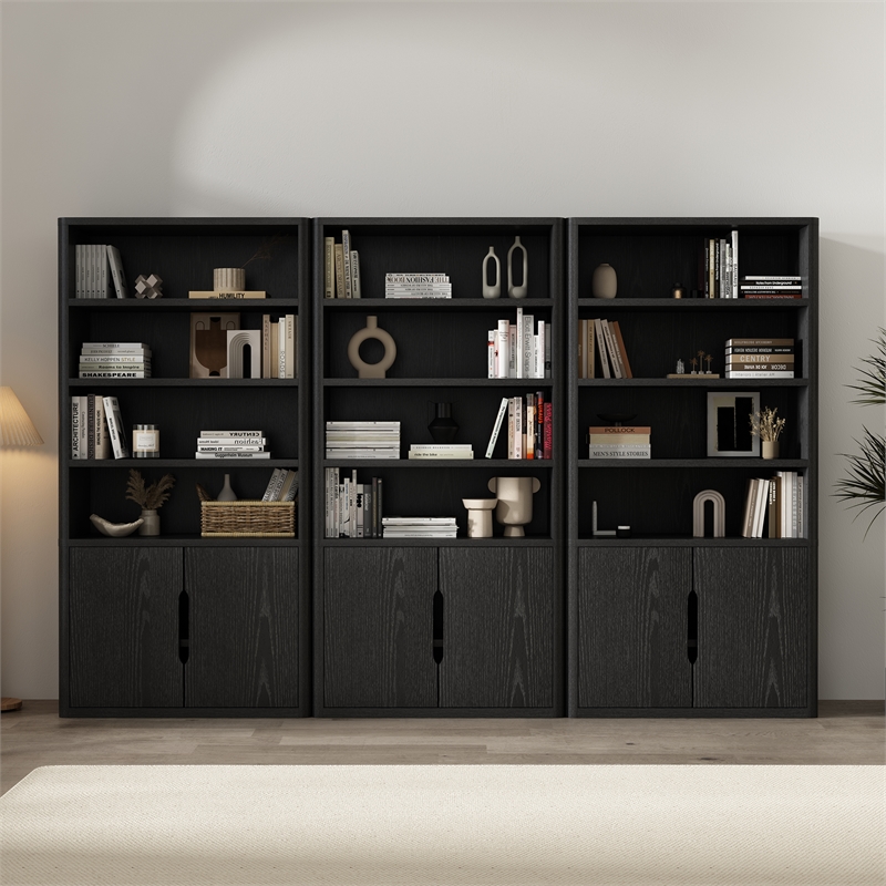 Rivington Modern Bookcase Cabinet in Black (4-Shelf) - Set of 3