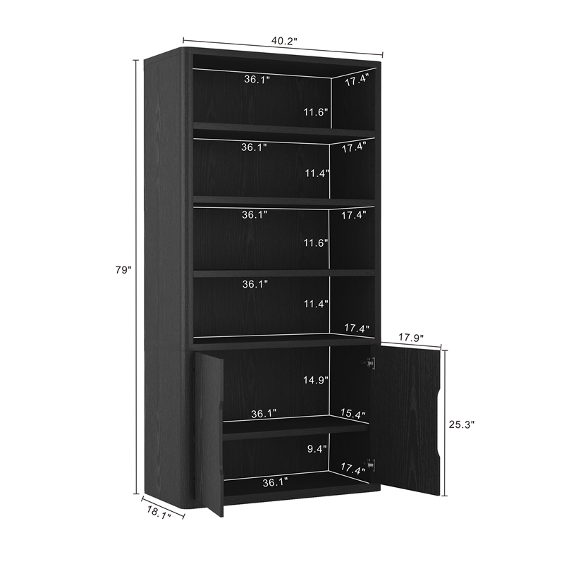 Rivington Modern Bookcase Cabinet in Black (4-Shelf) - Set of 3