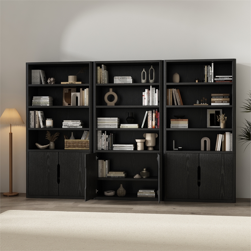 Rivington Modern Bookcase Cabinet in Black (4-Shelf) - Set of 3