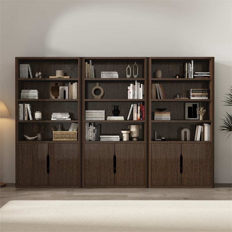 Rivington Modern Bookcase Cabinet in Walnut (4-Shelf) - Set of 3