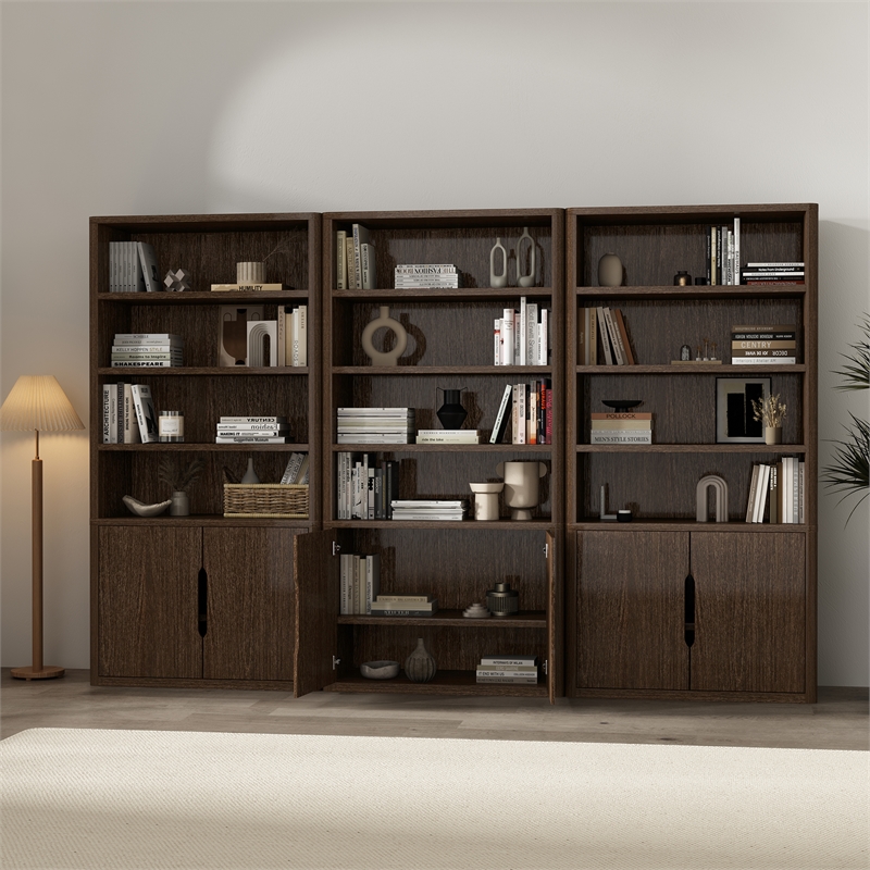 Rivington Modern Bookcase Cabinet in Walnut (4-Shelf) - Set of 3
