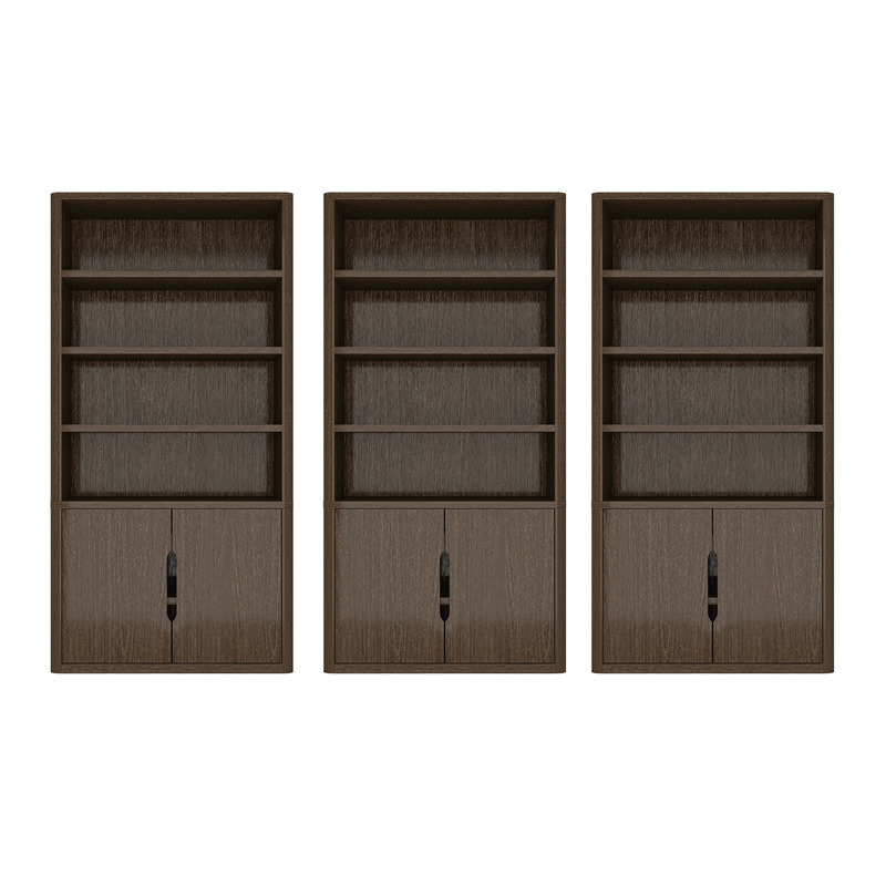 Rivington Modern Bookcase Cabinet in Walnut (4-Shelf) - Set of 3