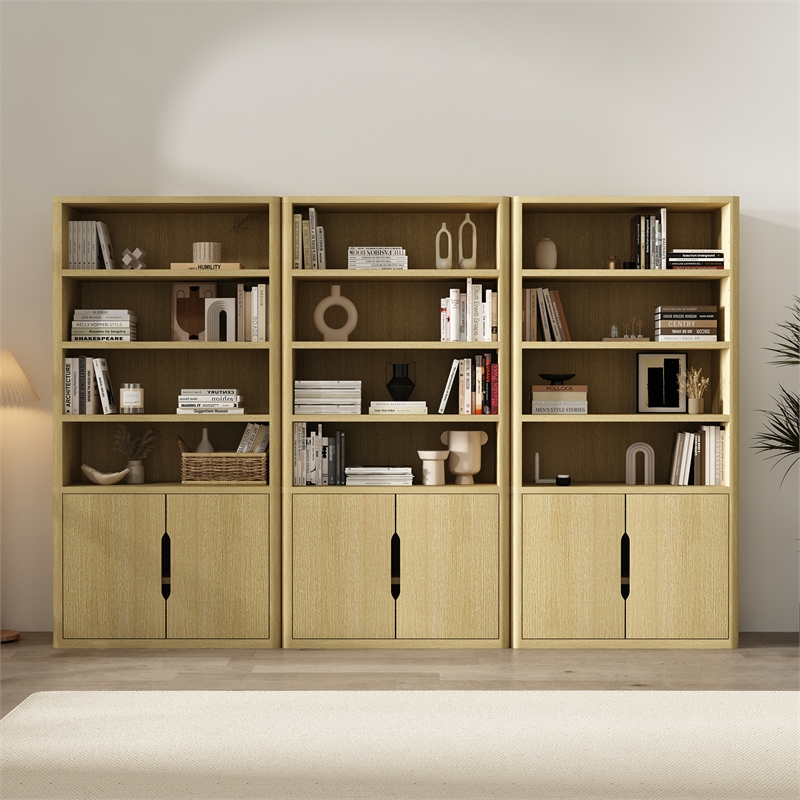 Rivington Modern Bookcase Cabinet in Natural Oak (4-Shelf) - Set of 3