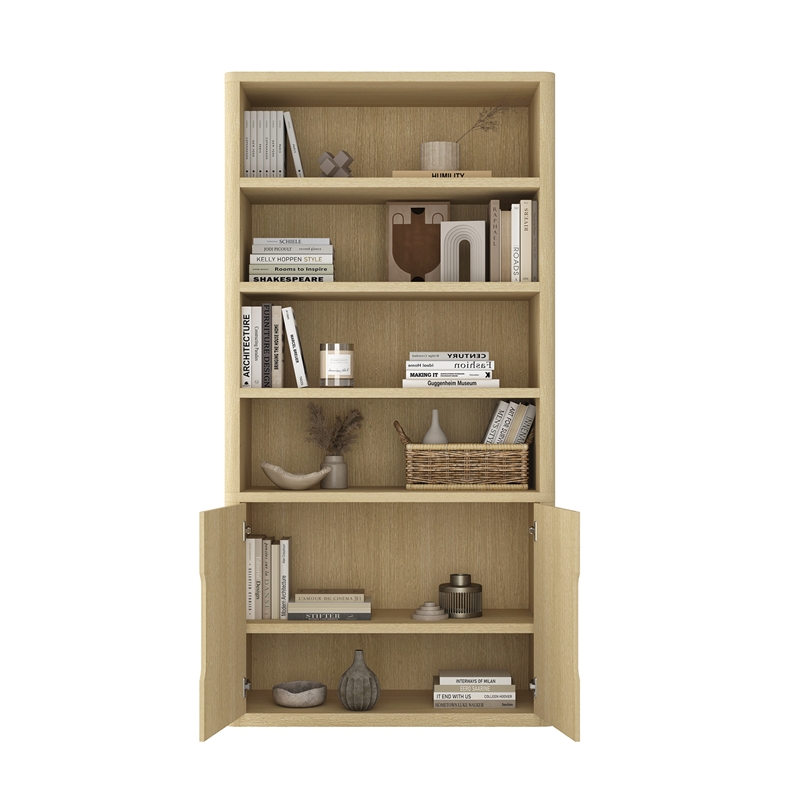 Rivington Modern Bookcase Cabinet in Natural Oak (4-Shelf) - Set of 3