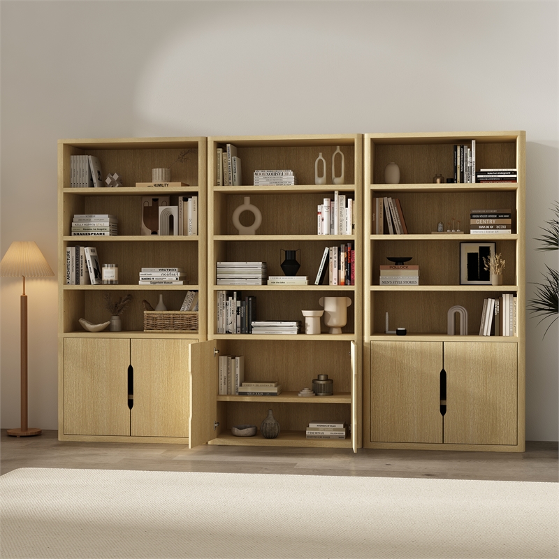 Rivington Modern Bookcase Cabinet in Natural Oak (4-Shelf) - Set of 3