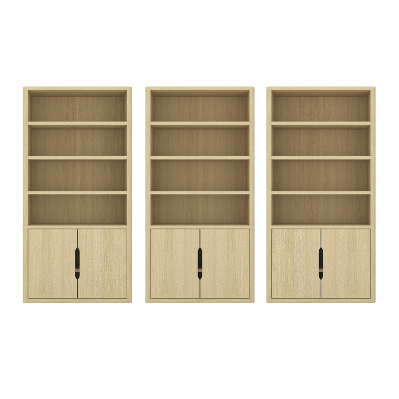 Rivington Modern Bookcase Cabinet in Natural Oak (4-Shelf) - Set of 3