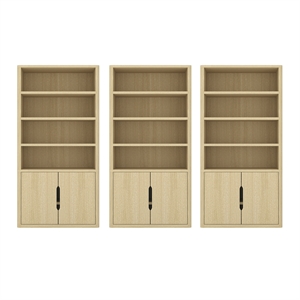 Rivington Modern Bookcase Cabinet in Natural Oak (4-Shelf) - Set of 3