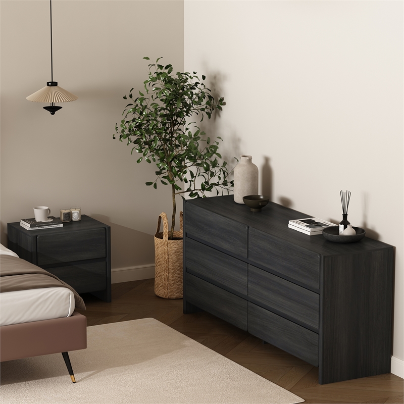 Linda Modern 2-Piece Double Wide Dresser and Nightstand in Charcoal Grey