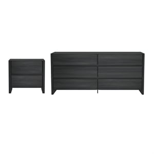 Linda Modern 2-Piece Double Wide Dresser and Nightstand in Charcoal Grey