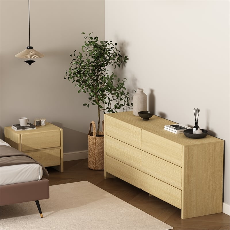 Linda Modern 2-Piece Double Wide Dresser and Nightstand in Natural Oak