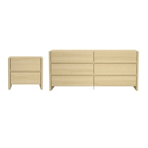 Linda Modern 2-Piece Double Wide Dresser and Nightstand in Natural Oak
