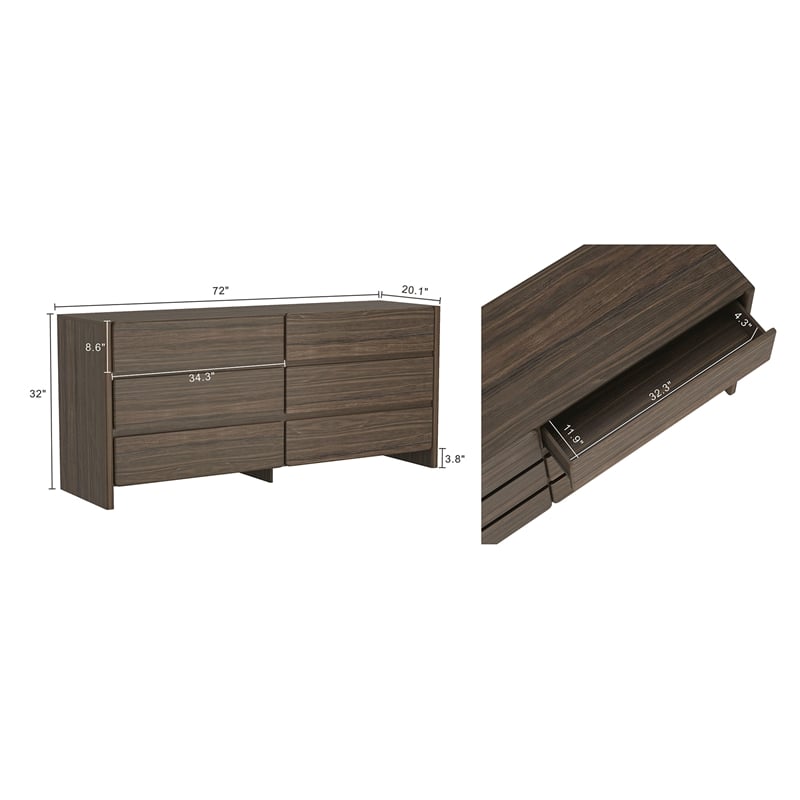 Linda Modern 2-Piece Double Wide Dresser and Nightstand in Walnut Brown