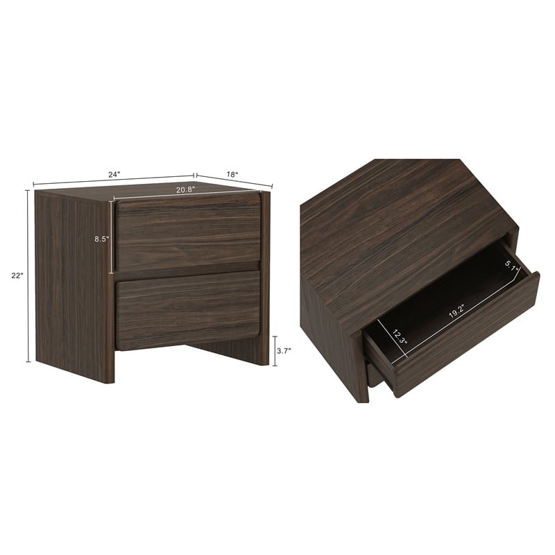 Linda Modern 2-Piece Double Wide Dresser and Nightstand in Walnut Brown