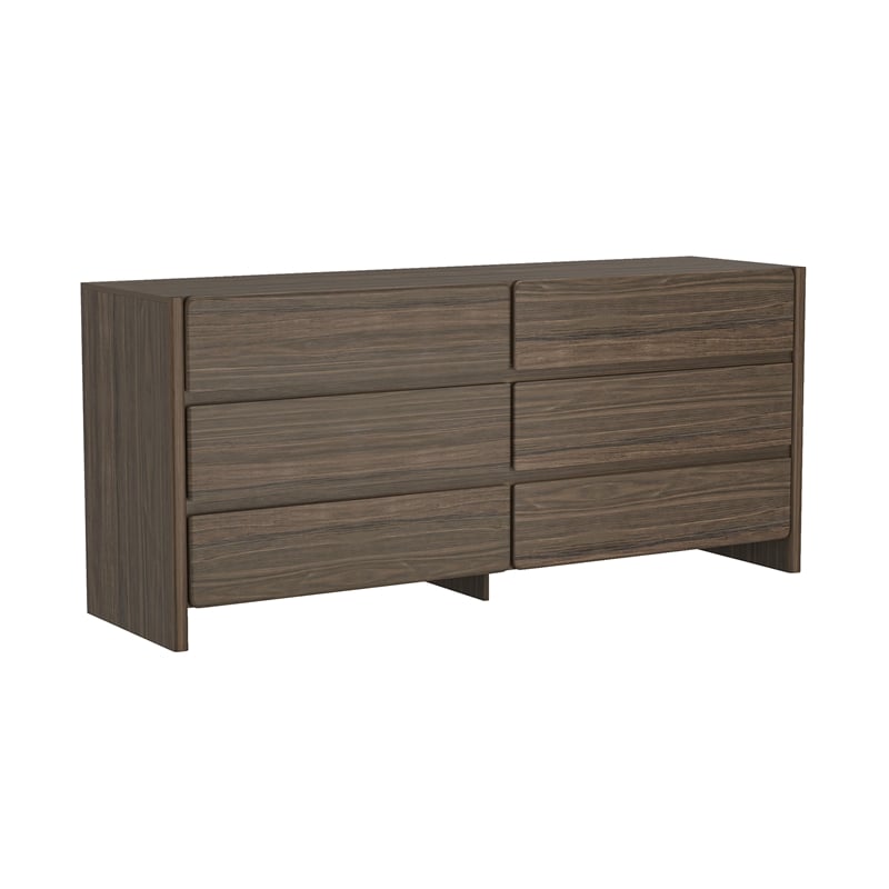 Linda Modern 2-Piece Double Wide Dresser and Nightstand in Walnut Brown