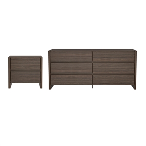 Linda Modern 2-Piece Double Wide Dresser and Nightstand in Walnut Brown