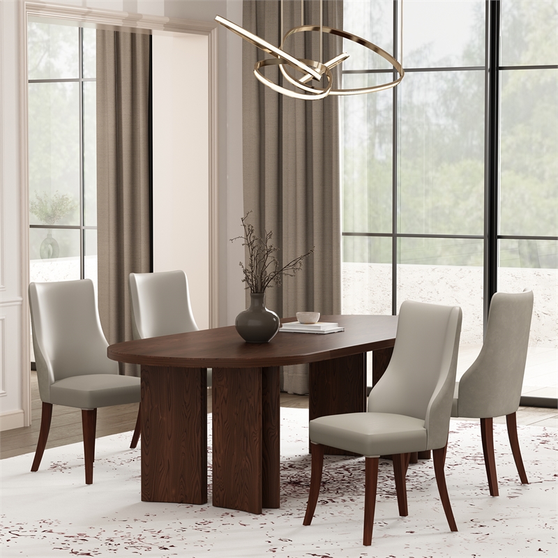 Connie Modern Wood Vegan Leather and Velvet Dining Chair in Gray - Set of 4