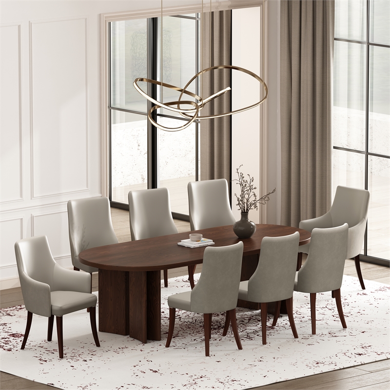 Connie Modern Wood Vegan Leather and Velvet Dining Chair in Gray - Set of 4