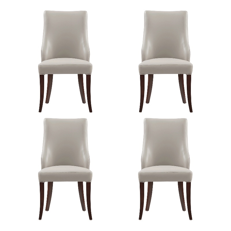 Connie Modern Wood Vegan Leather and Velvet Dining Chair in Gray - Set of 4