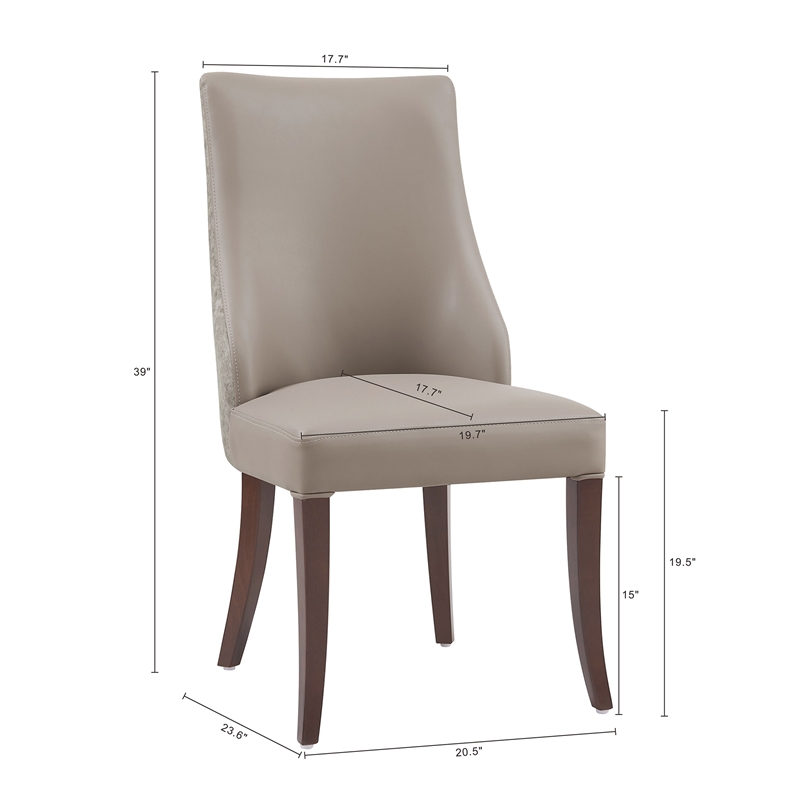 Connie Modern Wood Vegan Leather and Velvet Dining Chair in Taupe - Set of 4