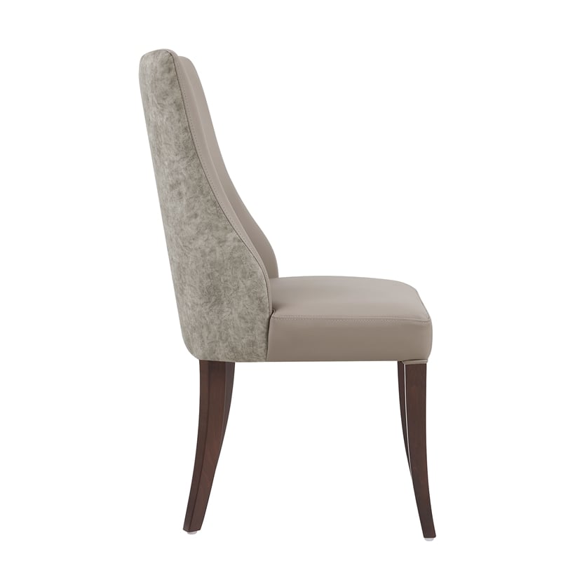Connie Modern Wood Vegan Leather and Velvet Dining Chair in Taupe - Set of 4