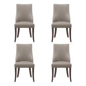Connie Modern Wood Vegan Leather and Velvet Dining Chair in Taupe - Set of 4