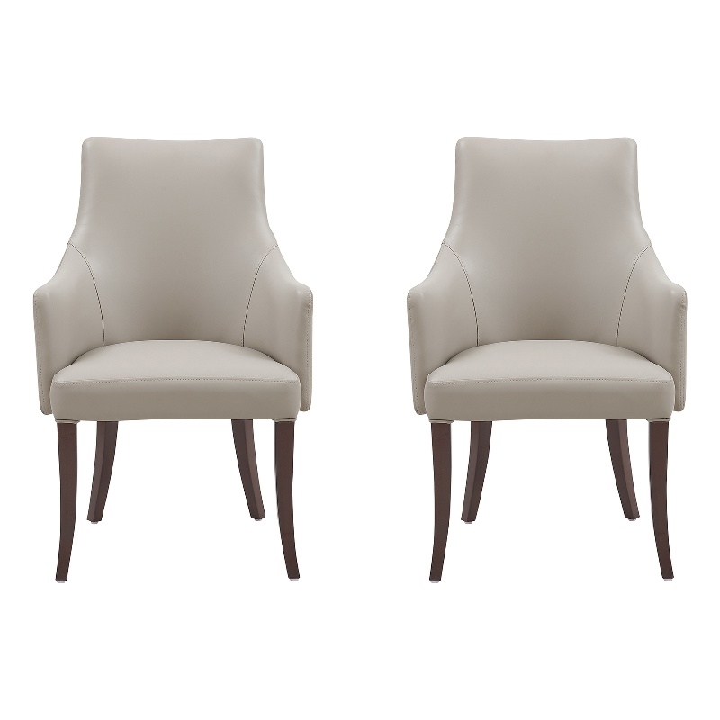 Connie Modern Wood Vegan Leather and Velvet Armchair in Light Gray - Set of 2