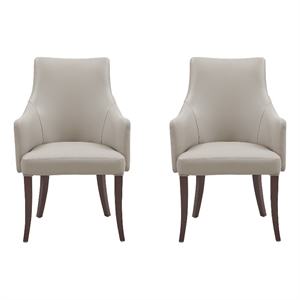 Connie Modern Wood Vegan Leather and Velvet Armchair in Light Gray - Set of 2