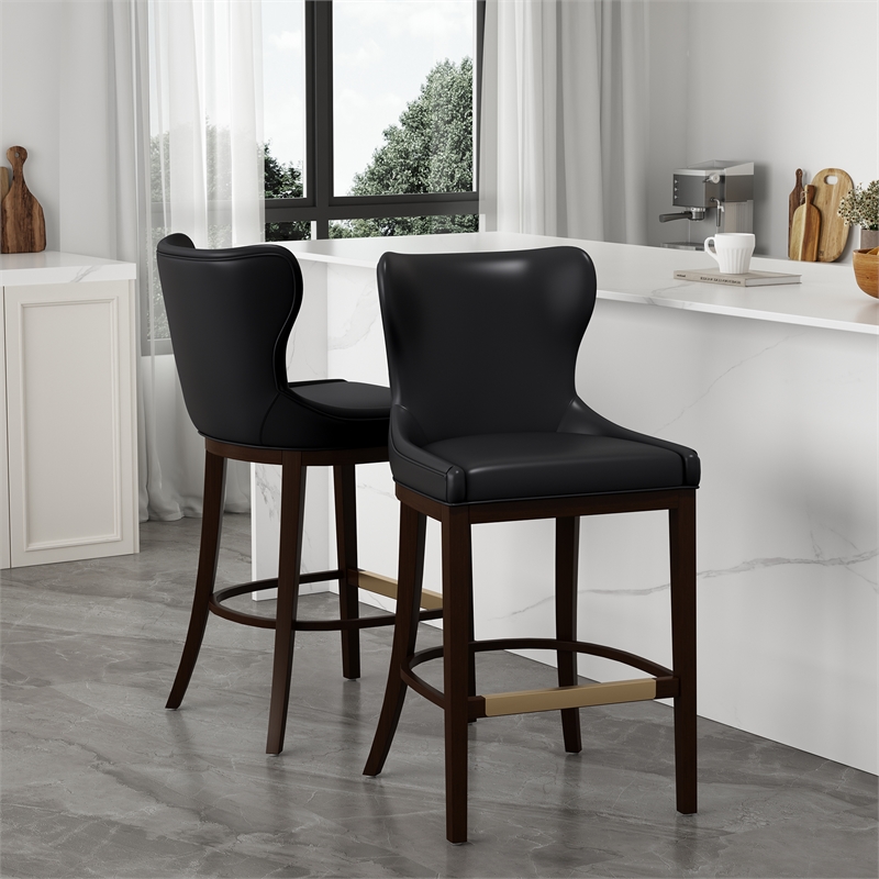 Blair Modern Wood Upholstered Barstool in Black - Set of 2