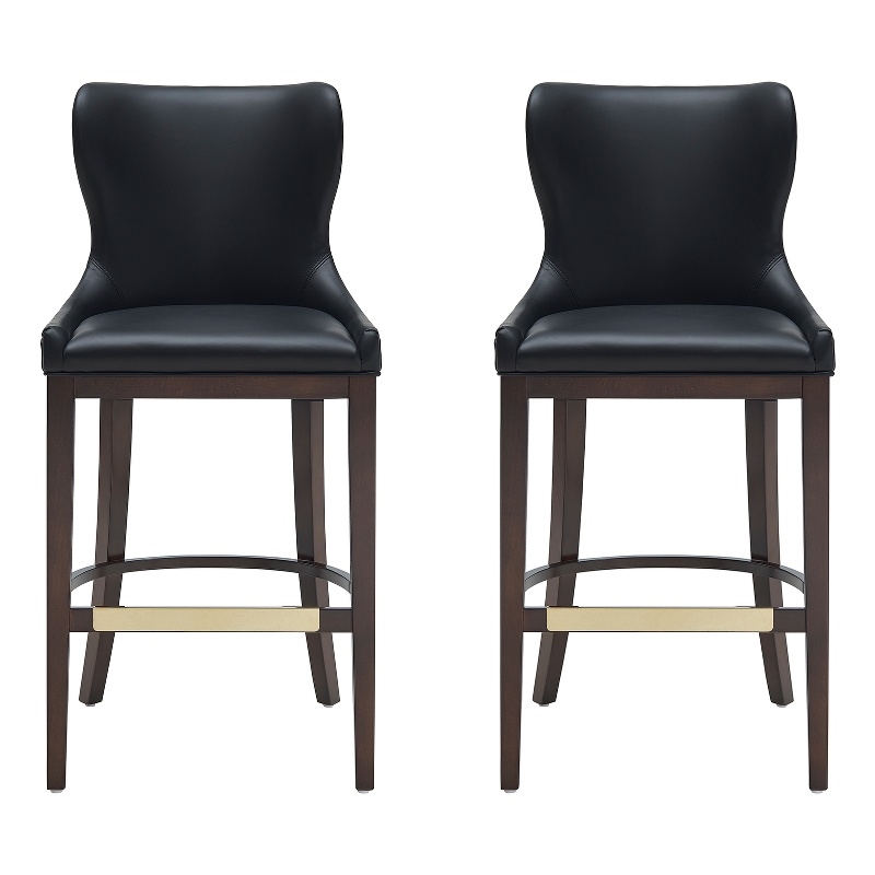 Blair Modern Wood Upholstered Barstool in Black - Set of 2