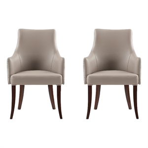 Connie Modern Wood Vegan Leather and Velvet Armchair in Taupe - Set of 2