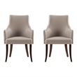 Connie Modern Wood Vegan Leather and Velvet Armchair in Taupe - Set of 2