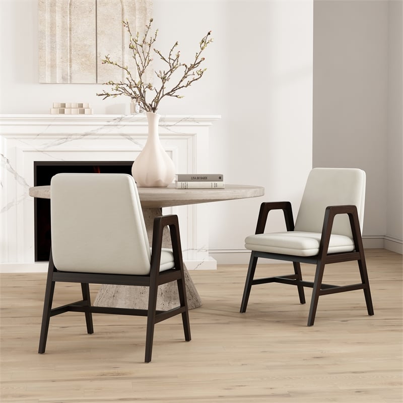 Stella Modern Wood Velvet Armchair in Cream - Set of 2