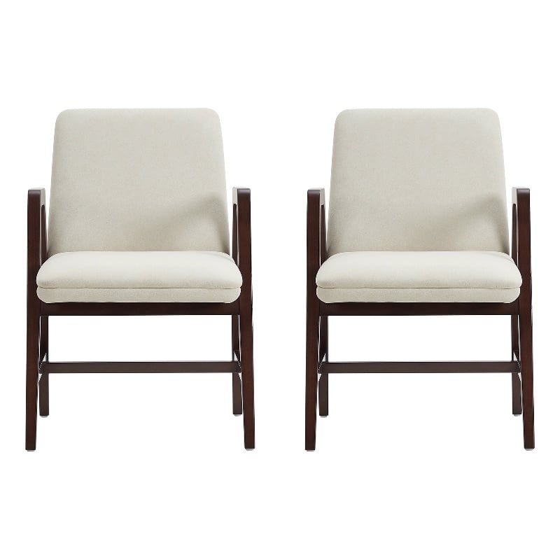 Stella Modern Wood Velvet Armchair in Cream - Set of 2