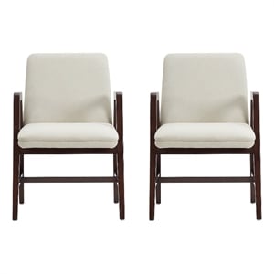 Stella Modern Wood Velvet Armchair in Cream - Set of 2