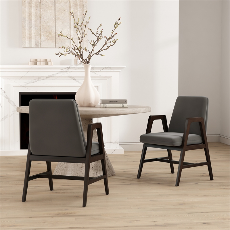 Stella Modern Wood Velvet Armchair in Graphite - Set of 2