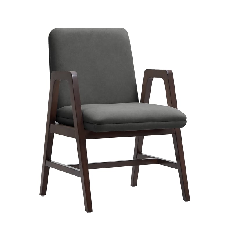 Stella Modern Wood Velvet Armchair in Graphite - Set of 2