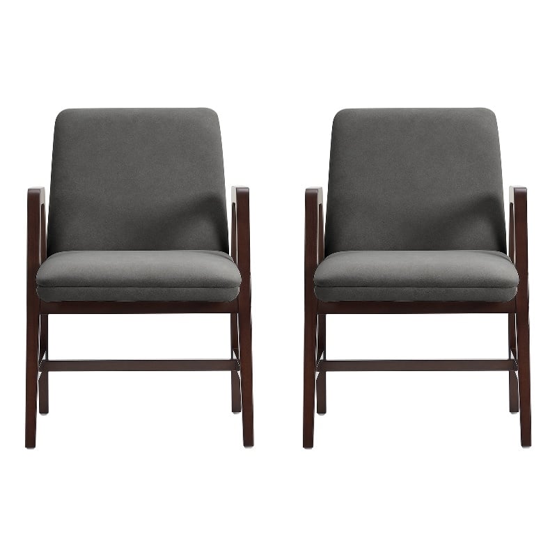 Stella Modern Wood Velvet Armchair in Graphite - Set of 2
