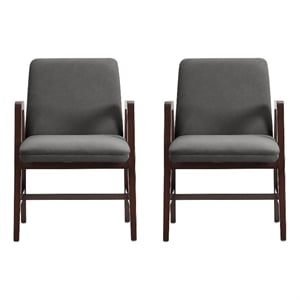 Stella Modern Wood Velvet Armchair in Graphite - Set of 2