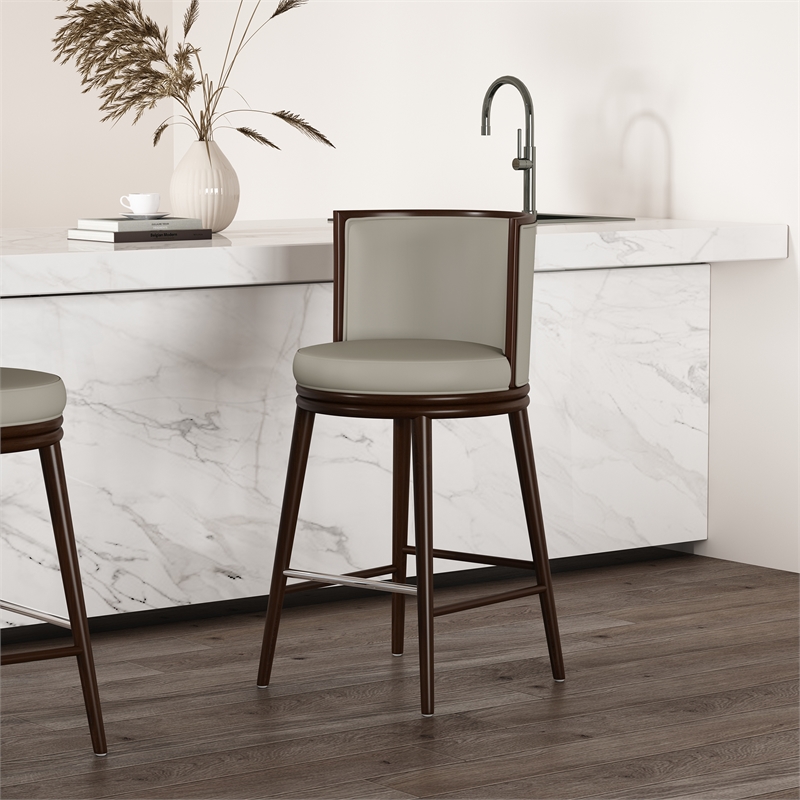 Evalyn Modern Wood Upholstered Barstool in Stone