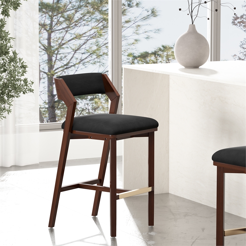 Patricia Modern Wood Upholstered Barstool in Black