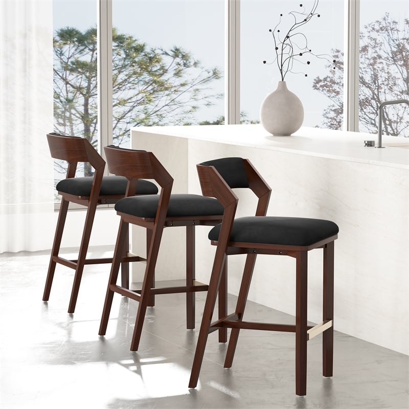 Patricia Modern Wood Upholstered Barstool in Black