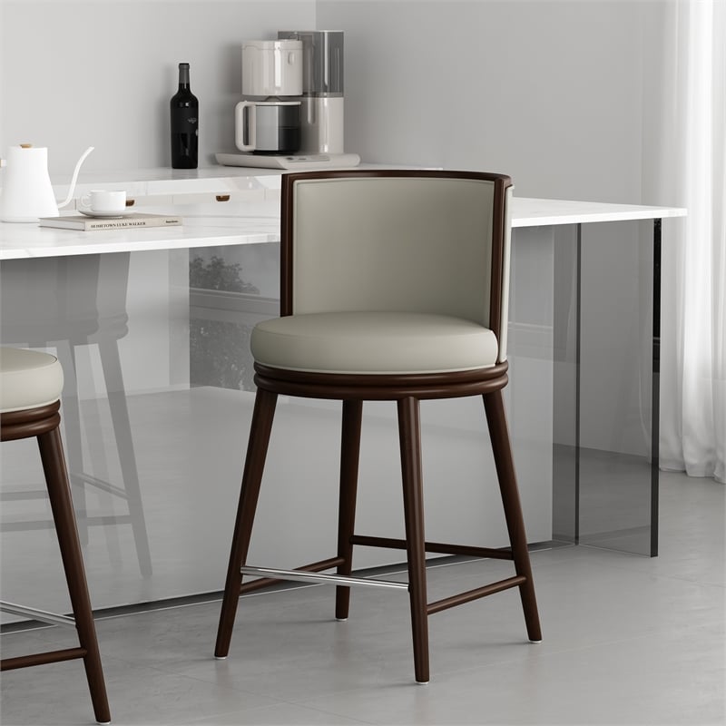 Evalyn Modern Wood Upholstered Counter Stool in Stone