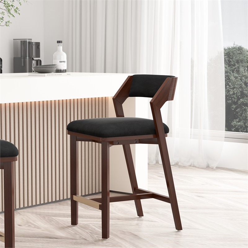 Patricia Modern Wood Upholstered Counter Stool in Black
