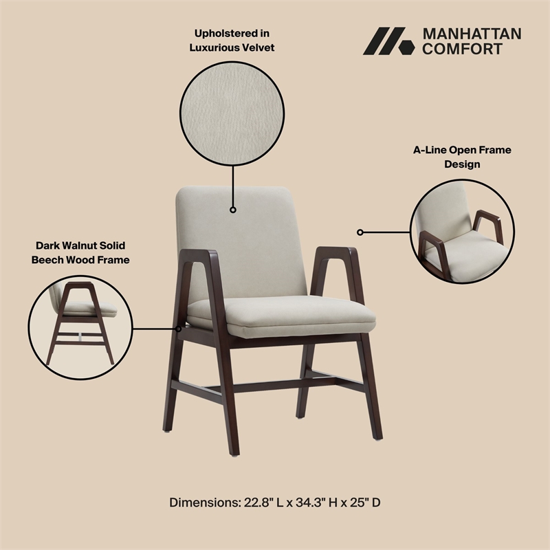 Stella Modern Wood Velvet Armchair in Champagne - Set of 2