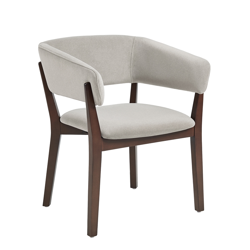 Blake Modern Wood Faux Mohair Armchair in Greige - Set of 2