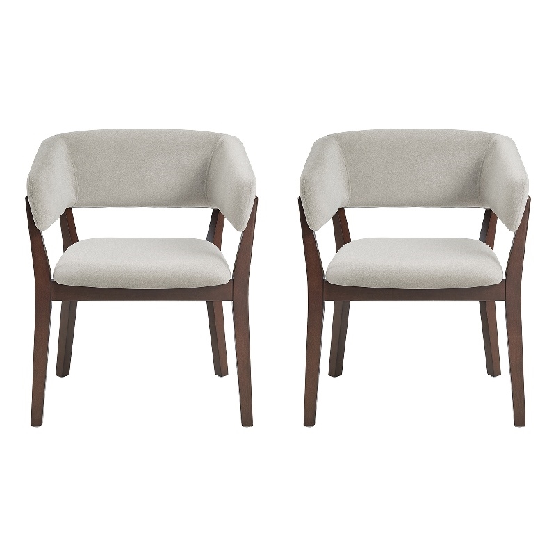 Blake Modern Wood Faux Mohair Armchair in Greige - Set of 2
