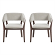 Blake Modern Wood Faux Mohair Armchair in Greige - Set of 2