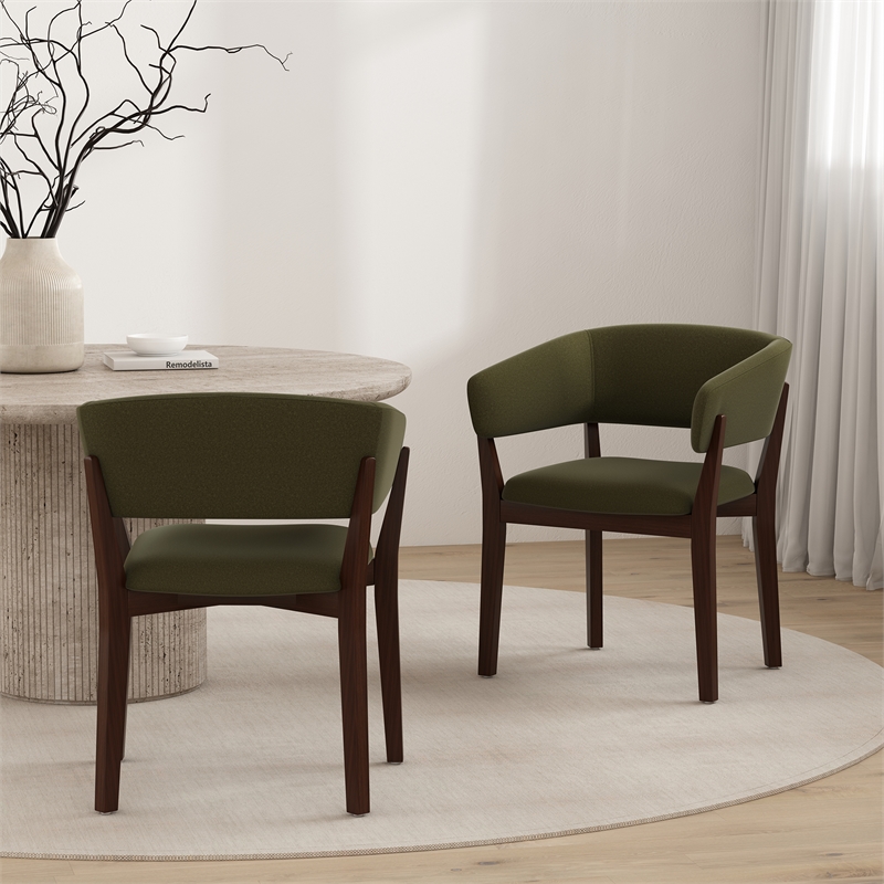 Blake Modern Wood Faux Mohair Armchair in Green - Set of 2