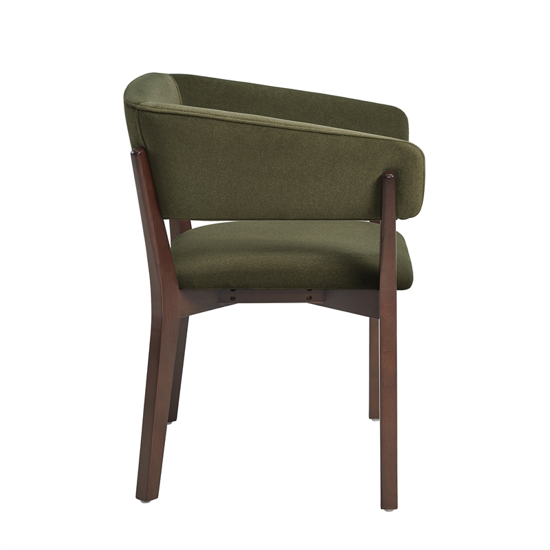 Blake Modern Wood Faux Mohair Armchair in Green - Set of 2