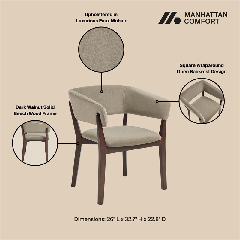 Blake Modern Wood Faux Mohair Armchair in Linen - Set of 2